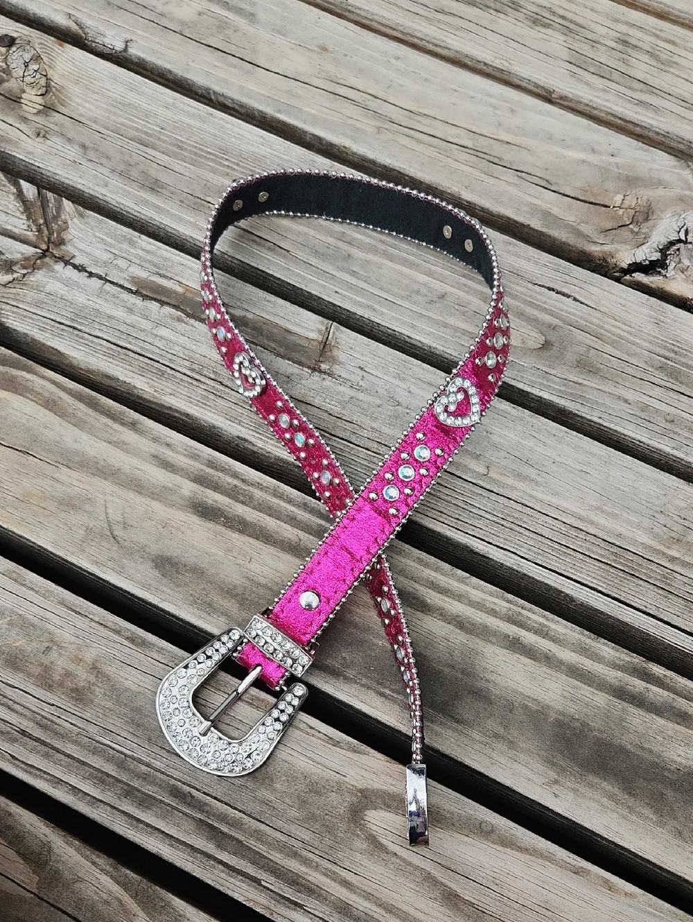 Shyanne Western Girls Pink Rhinestone Blingy Belt Heart Buckle Cowgirl Leather
